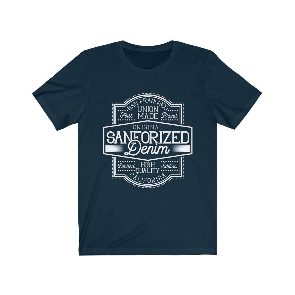 Original Sanforized Denim California unisex t-shirt made from 100% soft cotton with vibrant vinyl print.