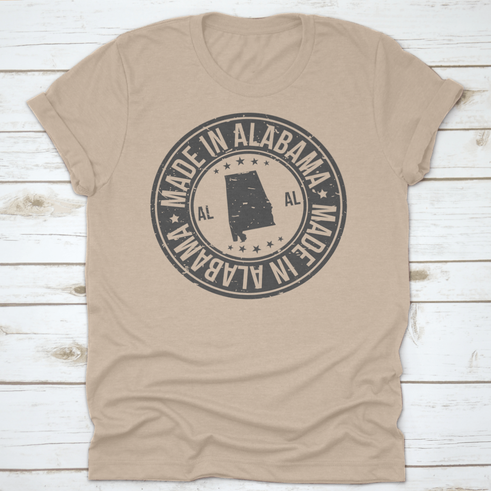 Original Stamp Round Seal Design T-shirt with 'Made In Alabama' text, showcasing a classic fit and high-quality fabric.