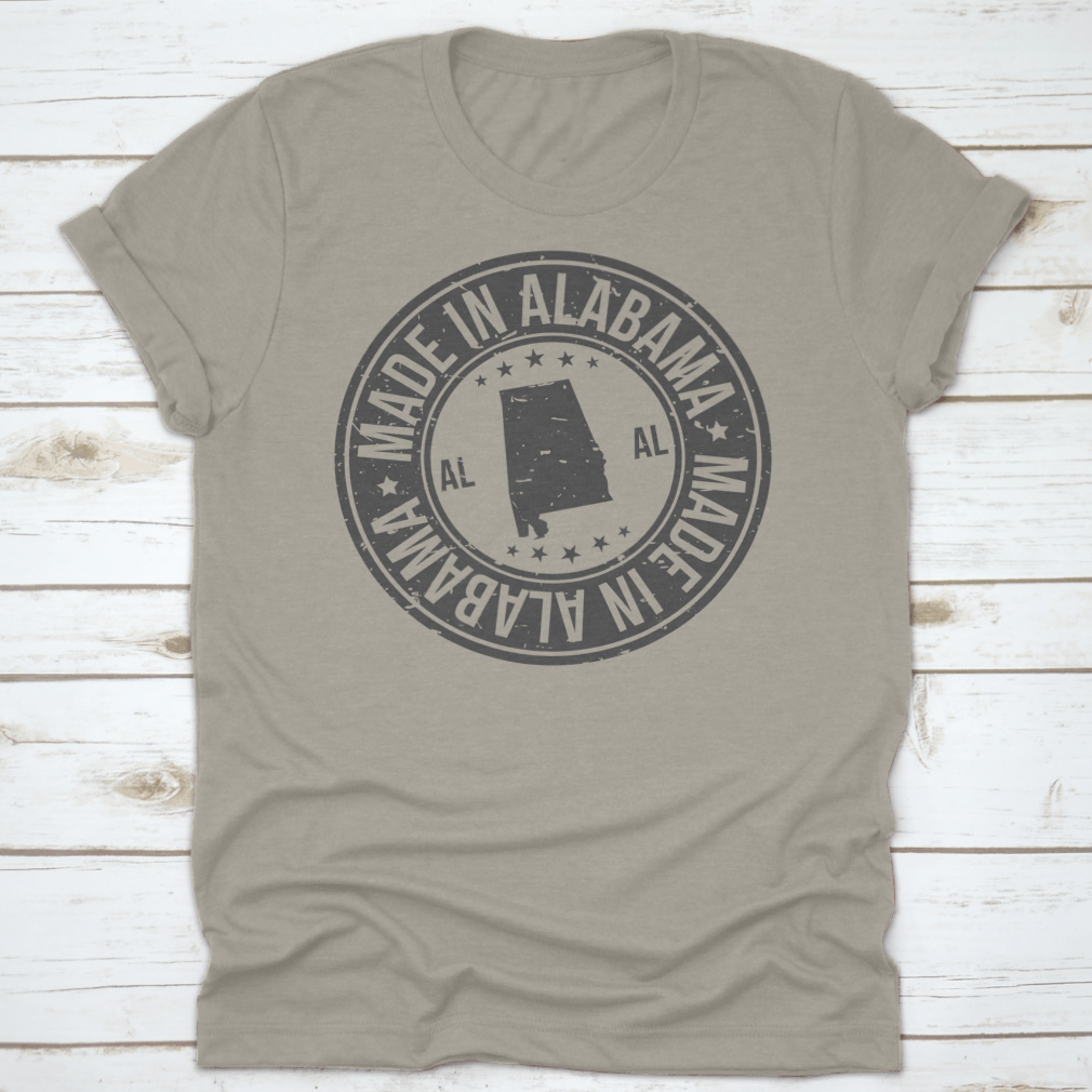 Original Stamp Round Seal Design T-shirt with 'Made In Alabama' text, showcasing a classic fit and high-quality fabric.