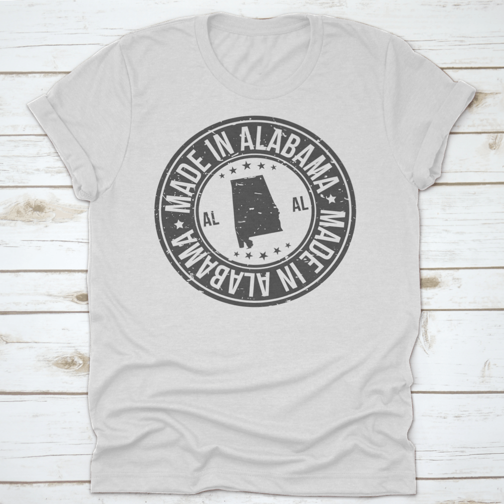 Original Stamp Round Seal Design T-shirt with 'Made In Alabama' text, showcasing a classic fit and high-quality fabric.