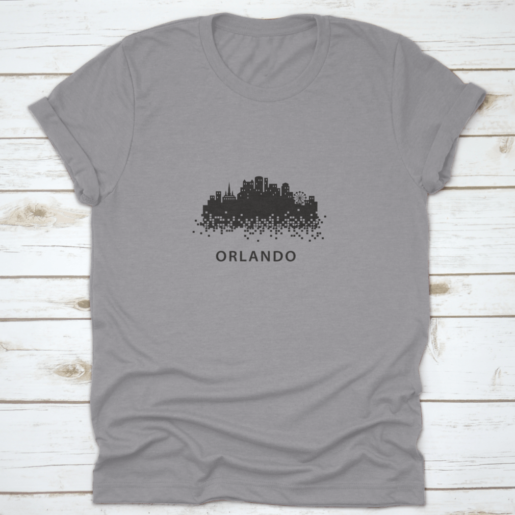 Orlando skyline silhouette vector art in a square box style, showcasing iconic buildings and structures.