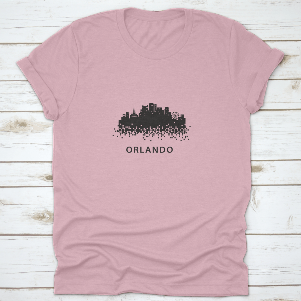 Orlando skyline silhouette vector art in a square box style, showcasing iconic buildings and structures.