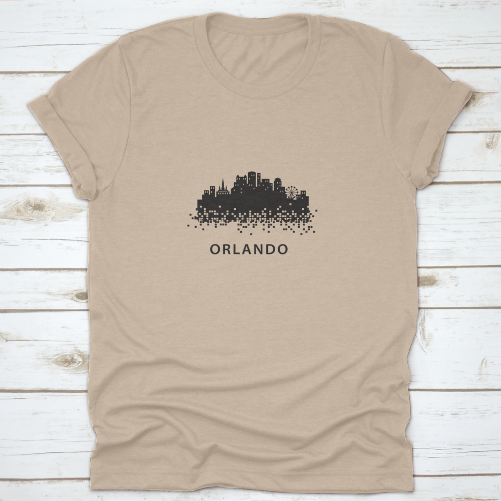 Orlando skyline silhouette vector art in a square box style, showcasing iconic buildings and structures.