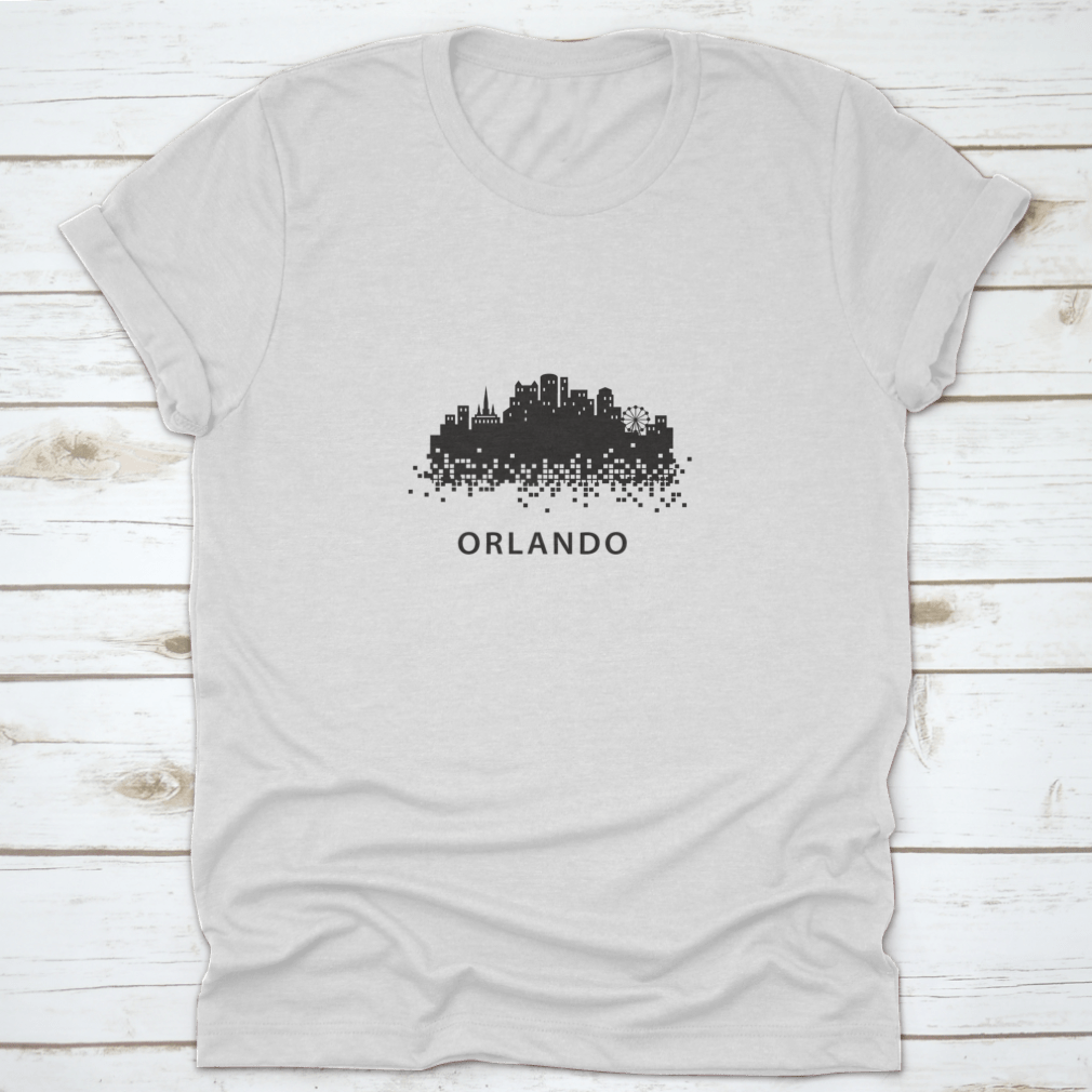 Orlando skyline silhouette vector art in a square box style, showcasing iconic buildings and structures.