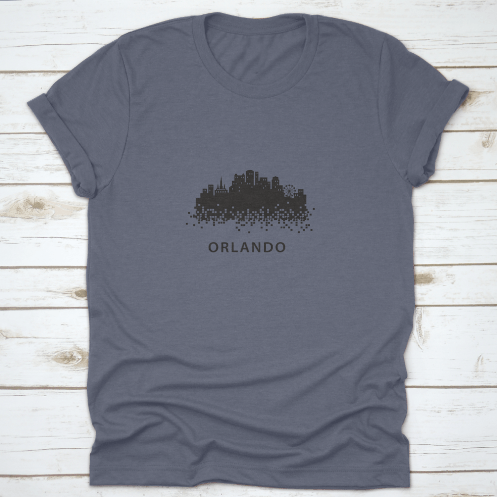 Orlando skyline silhouette vector art in a square box style, showcasing iconic buildings and structures.