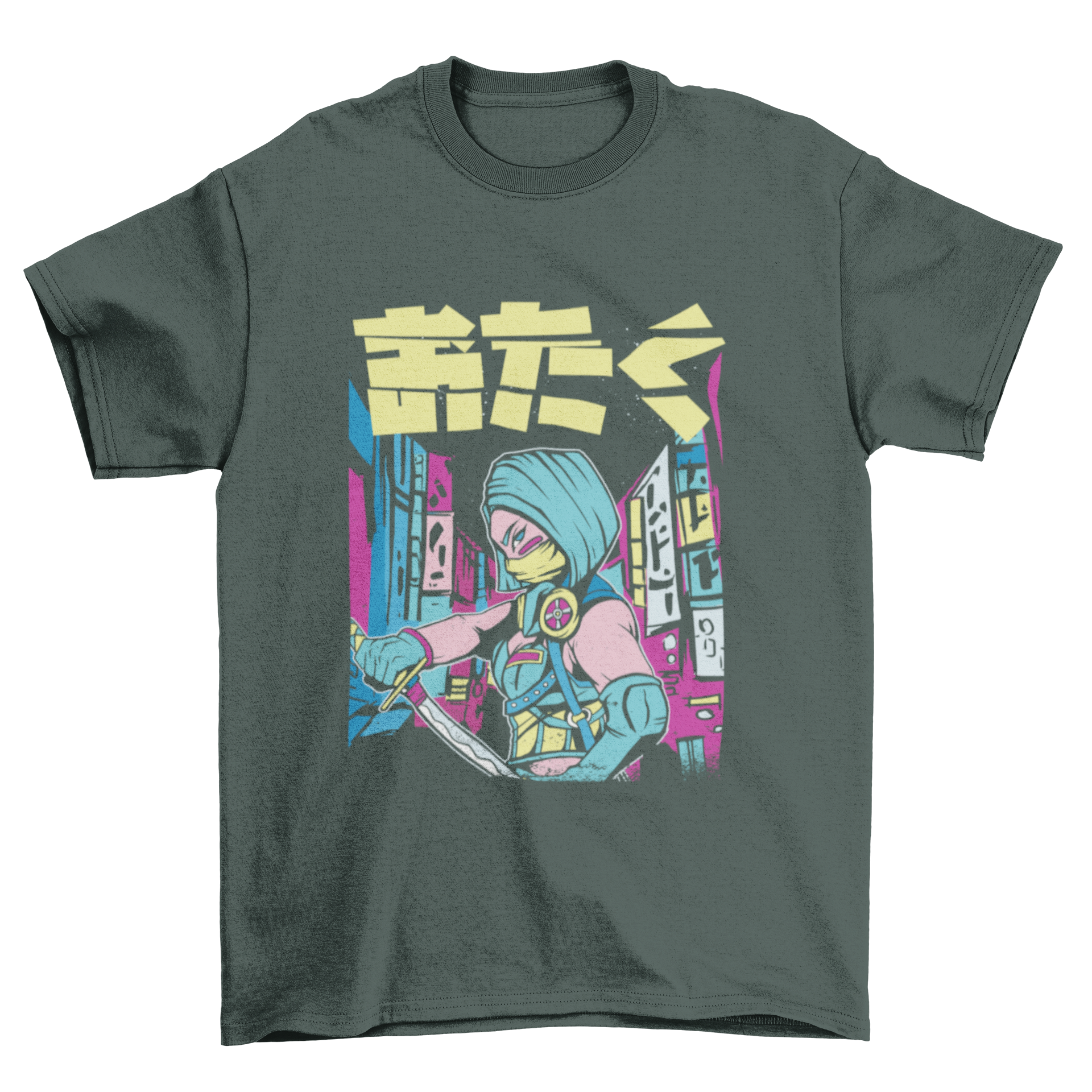 Otaku Urban Ninja T-shirt featuring a ninja design and Japanese lettering.