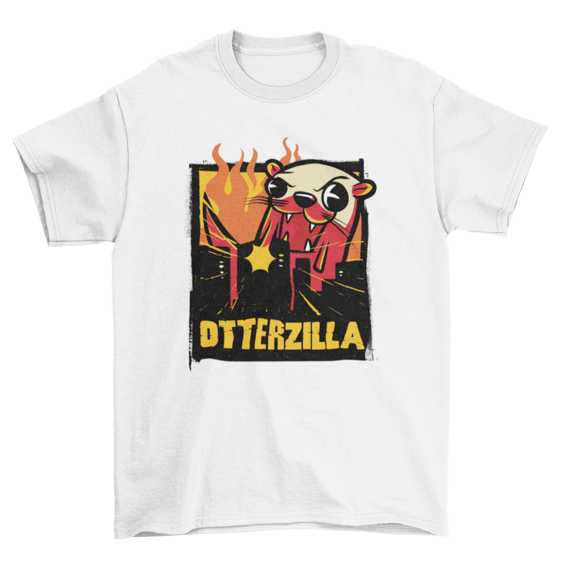 Otterzilla t-shirt featuring a playful design of an otter destroying a city, perfect for movie parody fans.