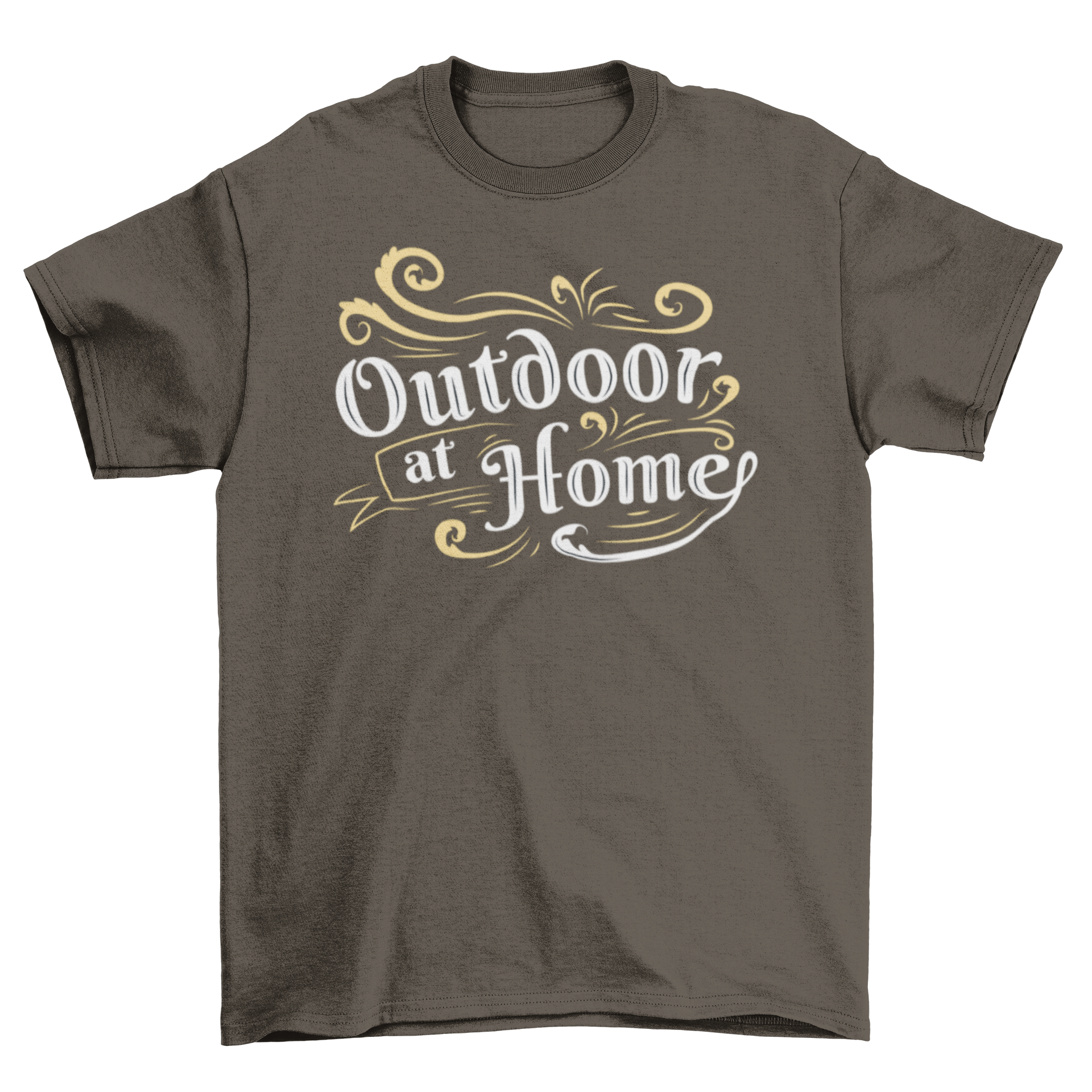 A stylish t-shirt featuring the quote 'Outdoor at Home' designed for comfort and casual wear.