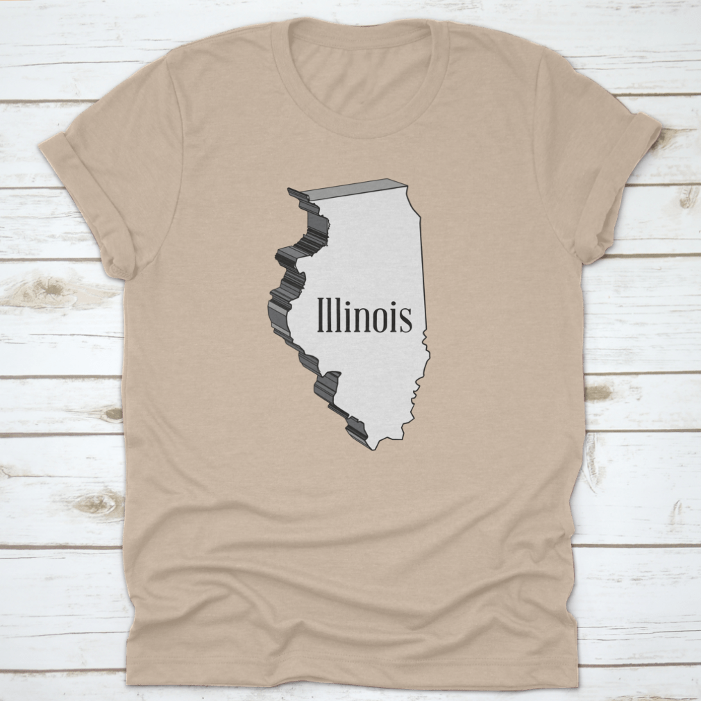 Outline 3D Map of Illinois on a white background, showcasing detailed geographical features.