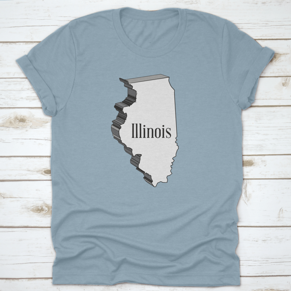 Outline 3D Map of Illinois on a white background, showcasing detailed geographical features.