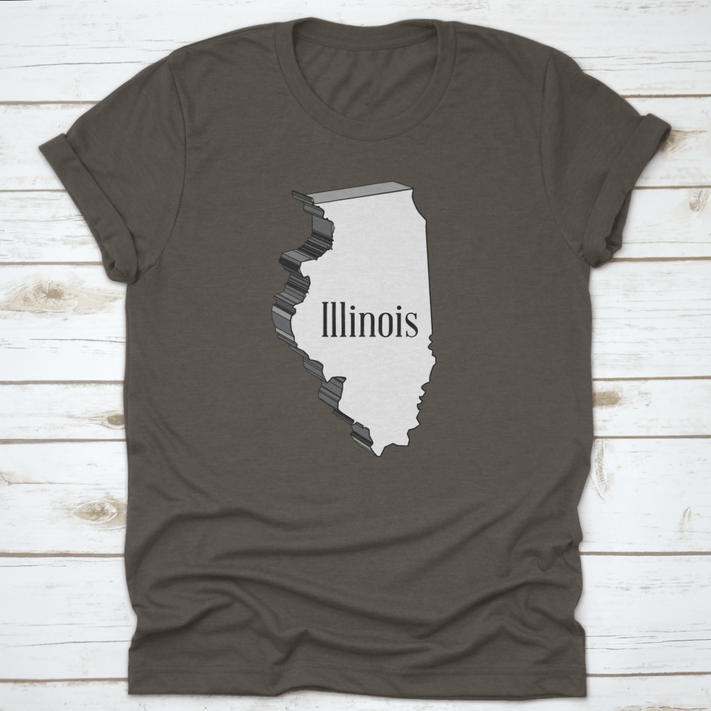 Outline 3D Map of Illinois on a white background, showcasing detailed geographical features.