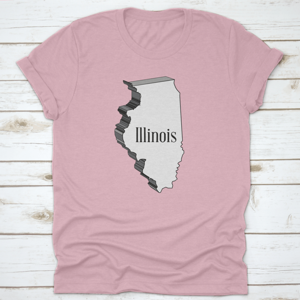 Outline 3D Map of Illinois on a white background, showcasing detailed geographical features.