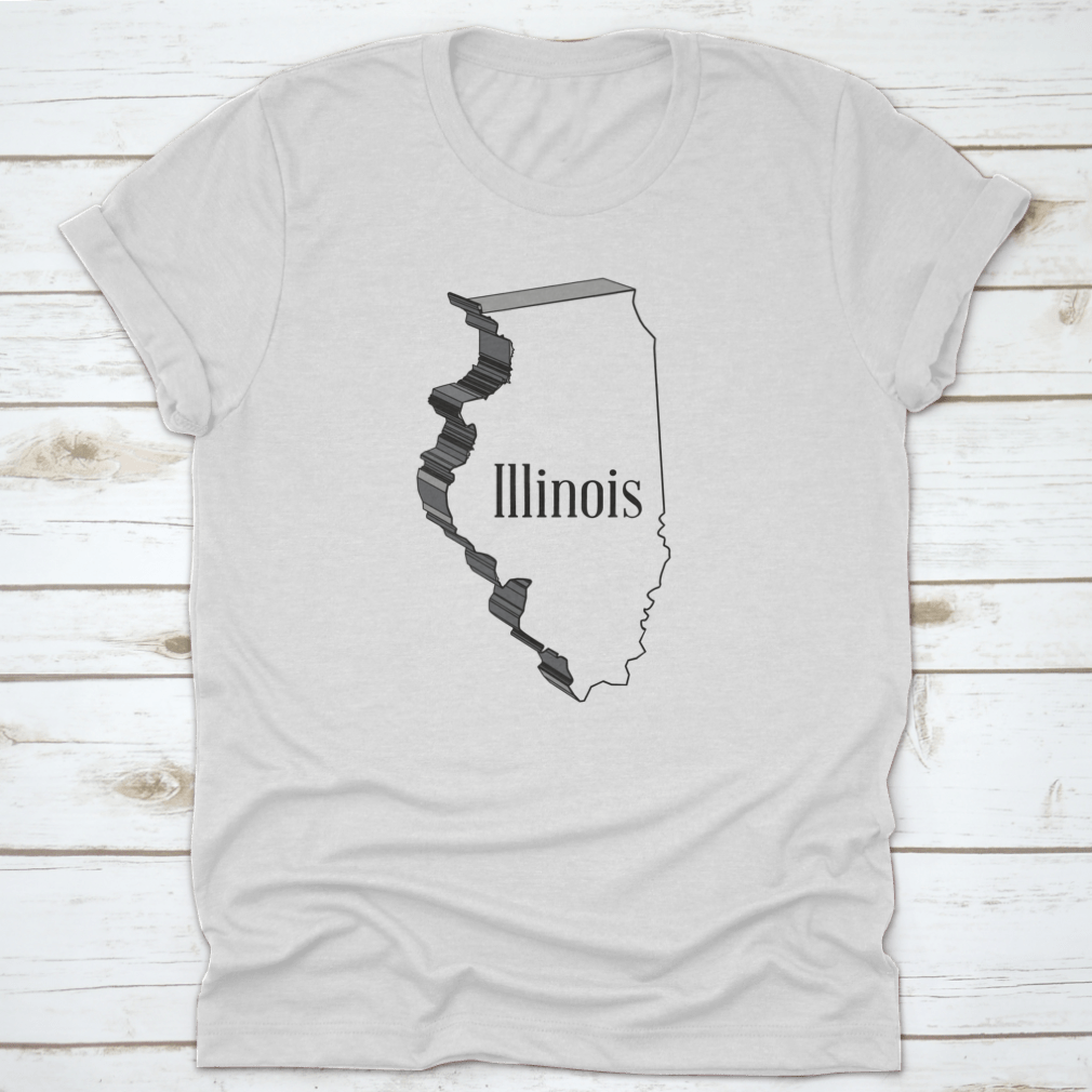 Outline 3D Map of Illinois on a white background, showcasing detailed geographical features.