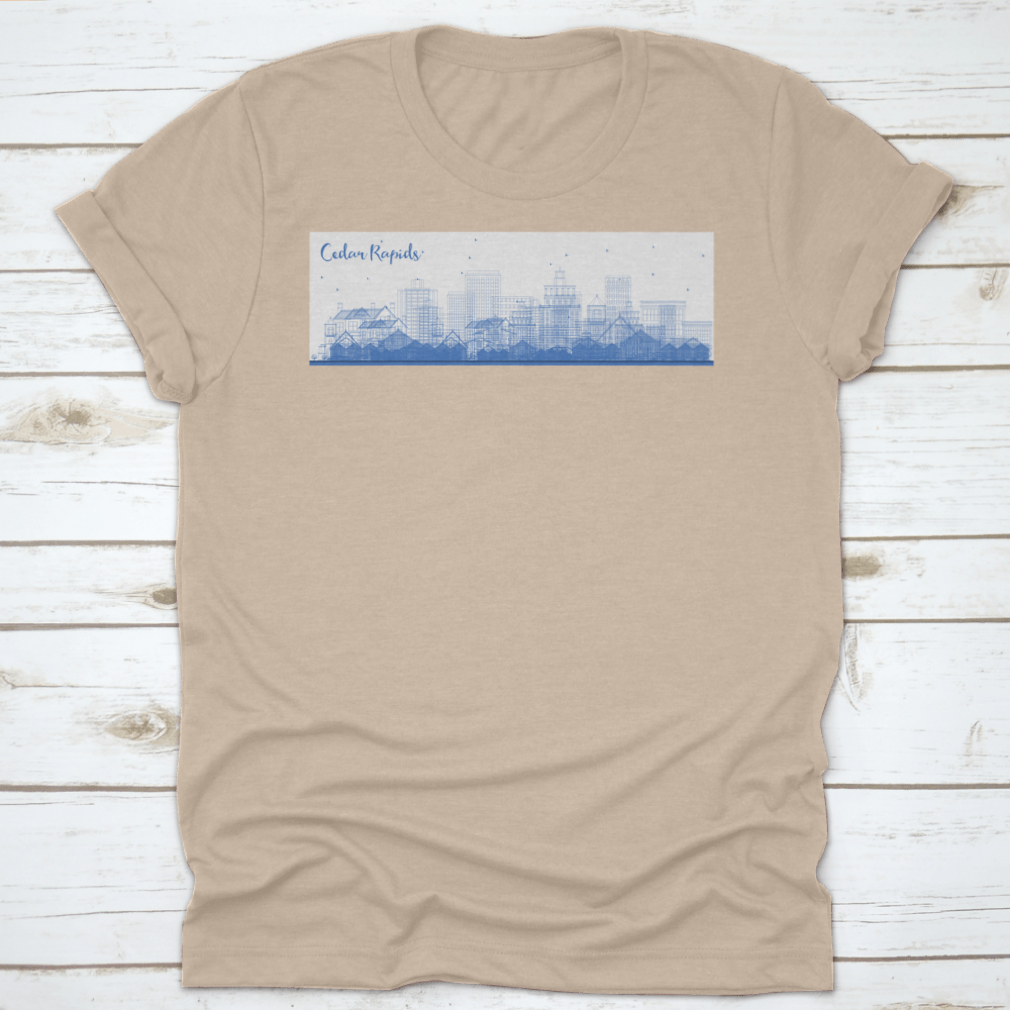 Stylish apparel featuring the Cedar Rapids Iowa skyline with blue buildings, ideal for business travel.