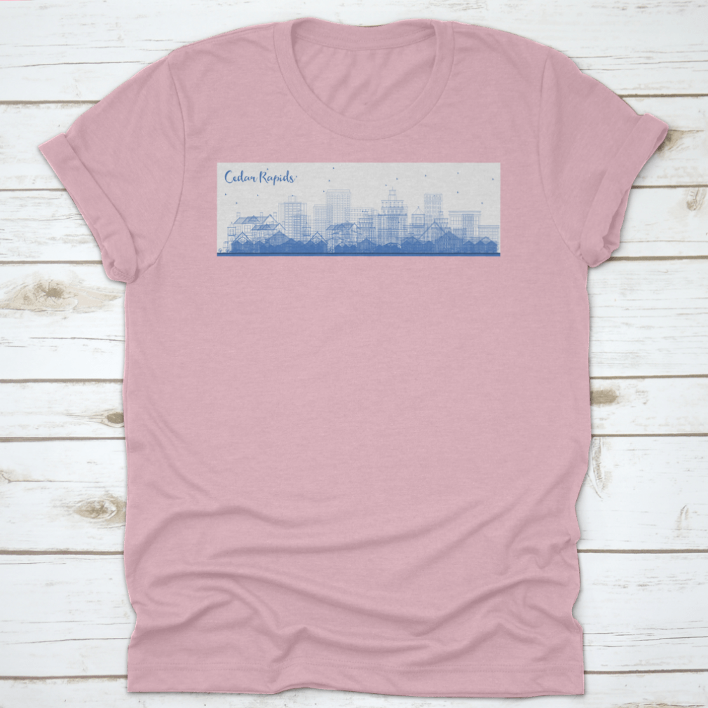 Stylish apparel featuring the Cedar Rapids Iowa skyline with blue buildings, ideal for business travel.