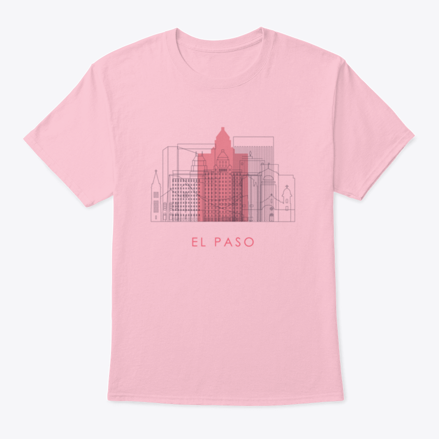 Outline El Paso Skyline Design Shirt featuring landmarks, made from 100% cotton, showcasing a stylish and comfortable fit.