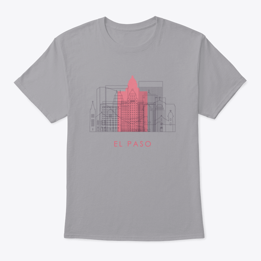 Outline El Paso Skyline Design Shirt featuring landmarks, made from 100% cotton, showcasing a stylish and comfortable fit.