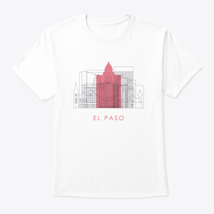 Outline El Paso Skyline Design Shirt featuring landmarks, made from 100% cotton, showcasing a stylish and comfortable fit.