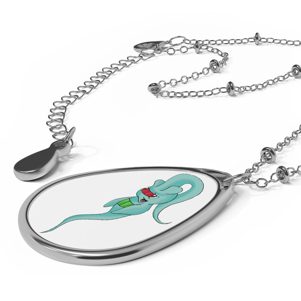 Elegant Oval Necklace featuring a customizable ellipse-shaped brass pendant and chain, showcasing a white print base.