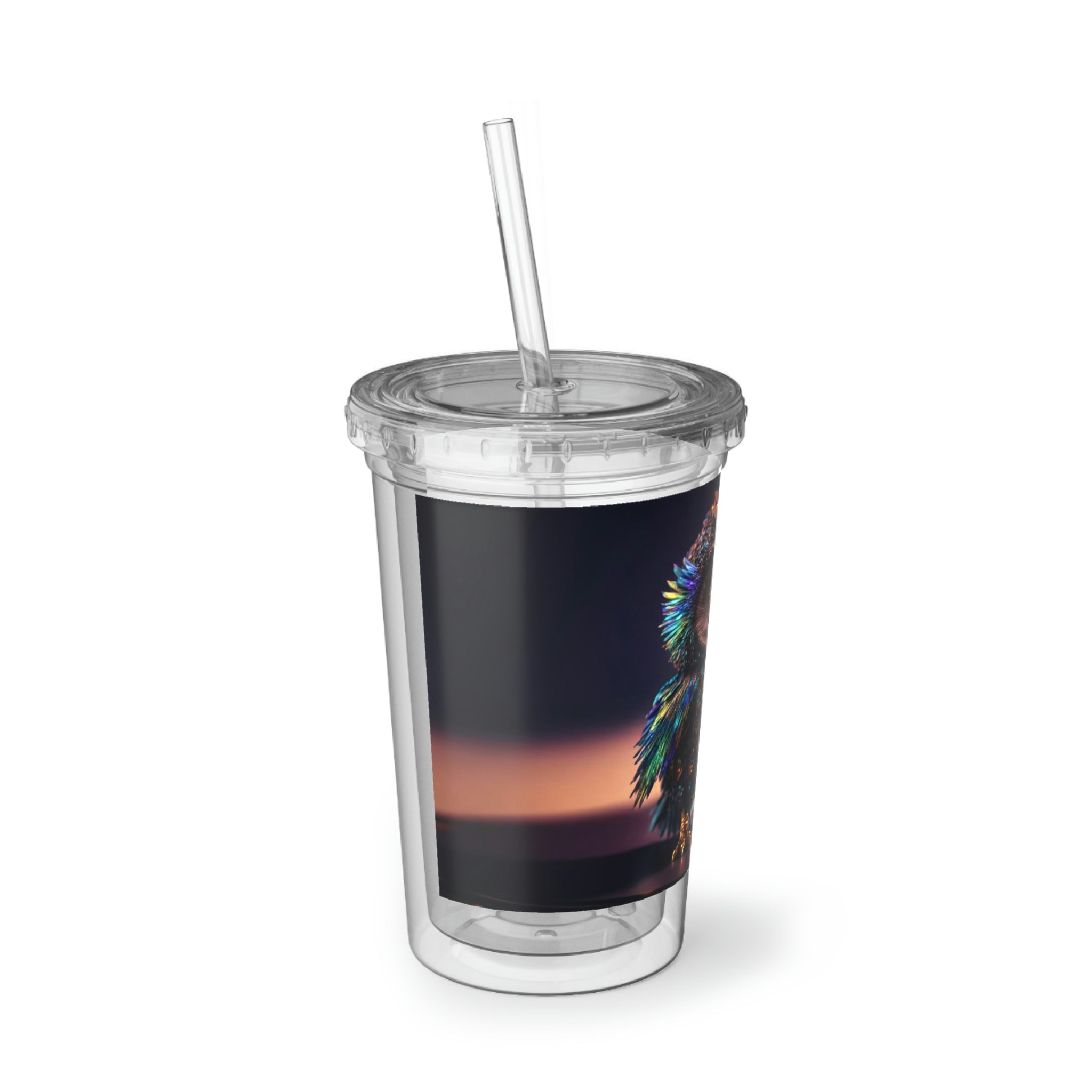 Owl Suave Acrylic Cup with a stylish design, featuring a stainless steel body and a black plastic straw.