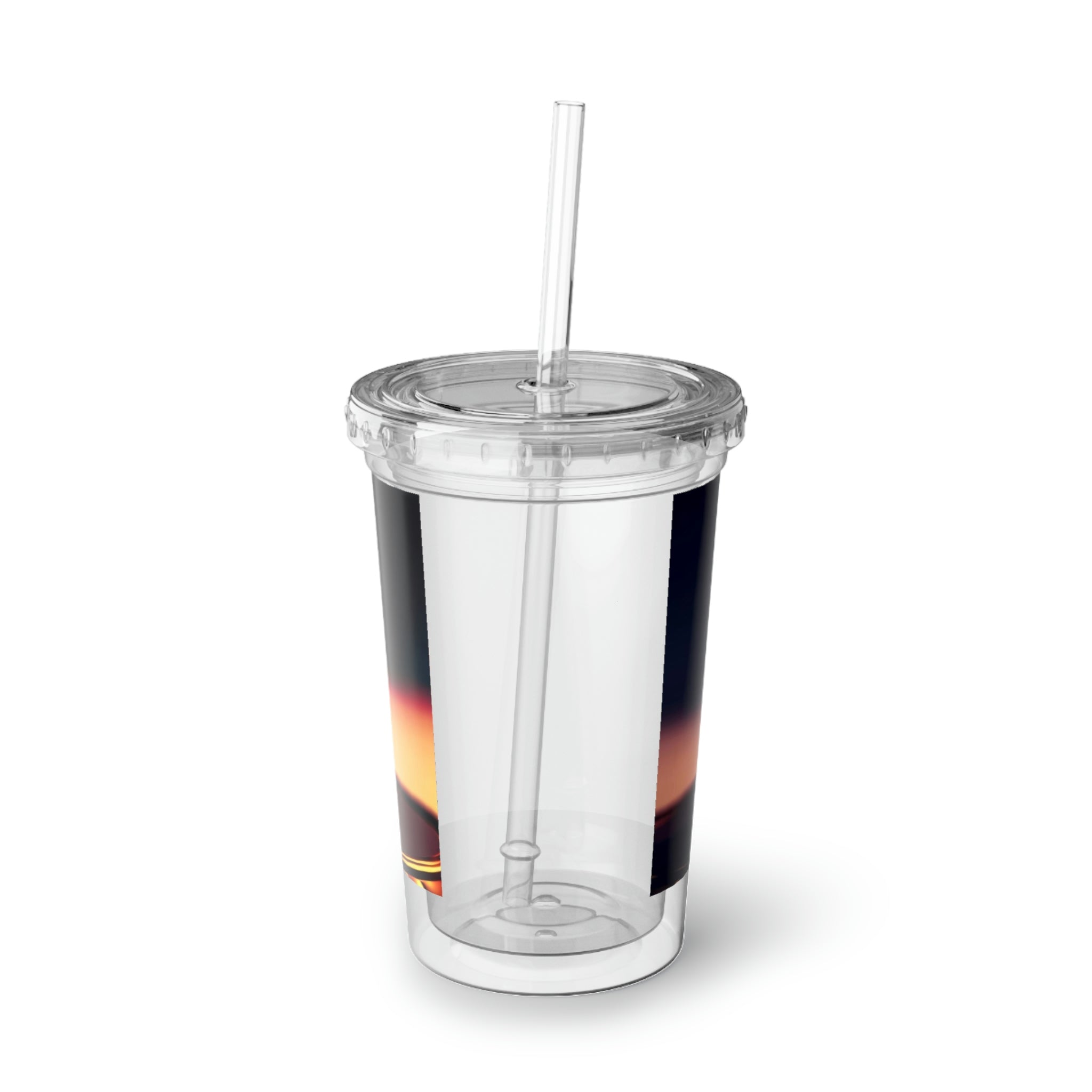 Owl Suave Acrylic Cup with a stylish design, featuring a stainless steel body and a black plastic straw.