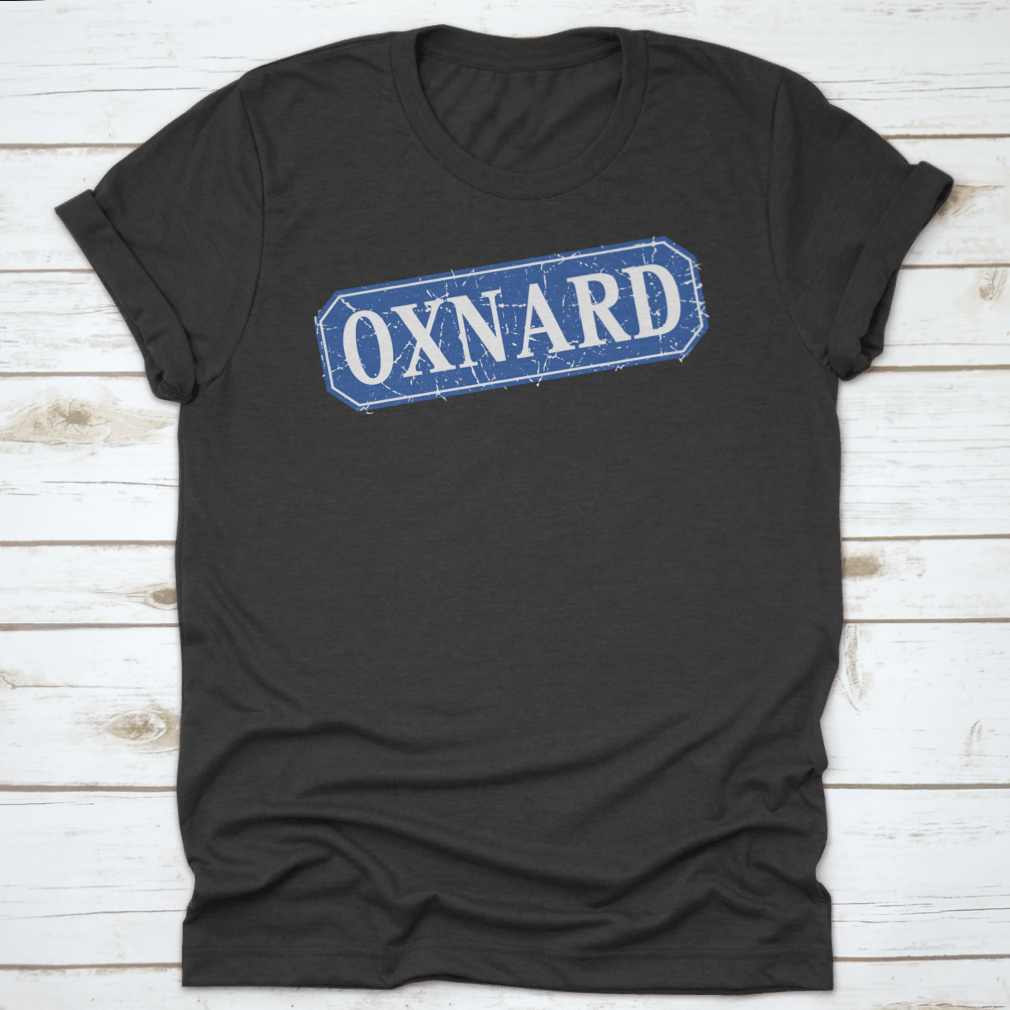 Oxnard Blue Square Grunge Retro Style Sign featuring a vintage design with a blue color scheme, made from 100% cotton.