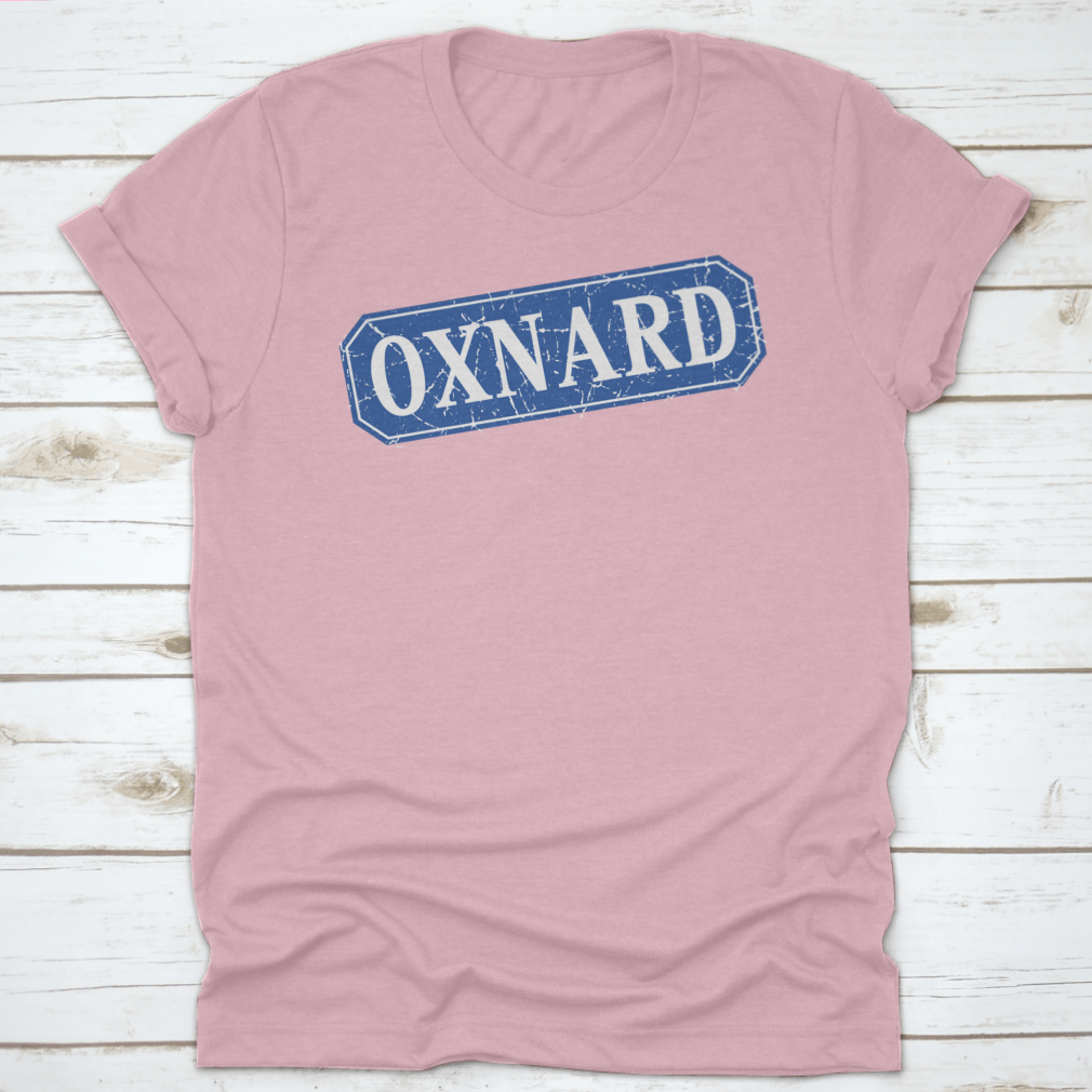 Oxnard Blue Square Grunge Retro Style Sign featuring a vintage design with a blue color scheme, made from 100% cotton.