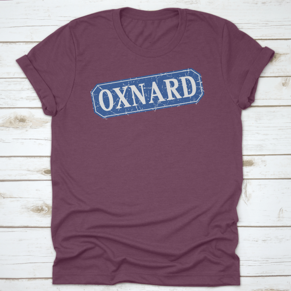 Oxnard Blue Square Grunge Retro Style Sign featuring a vintage design with a blue color scheme, made from 100% cotton.