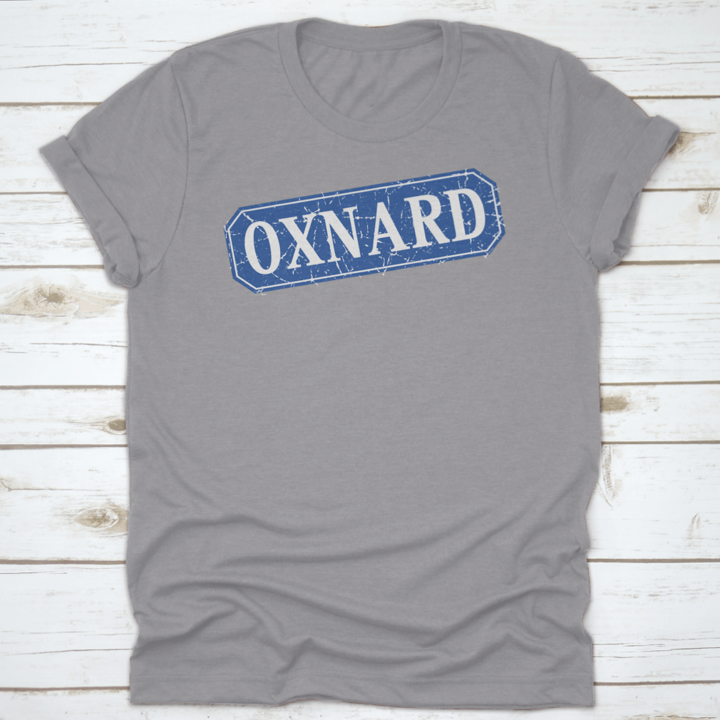 Oxnard Blue Square Grunge Retro Style Sign featuring a vintage design with a blue color scheme, made from 100% cotton.