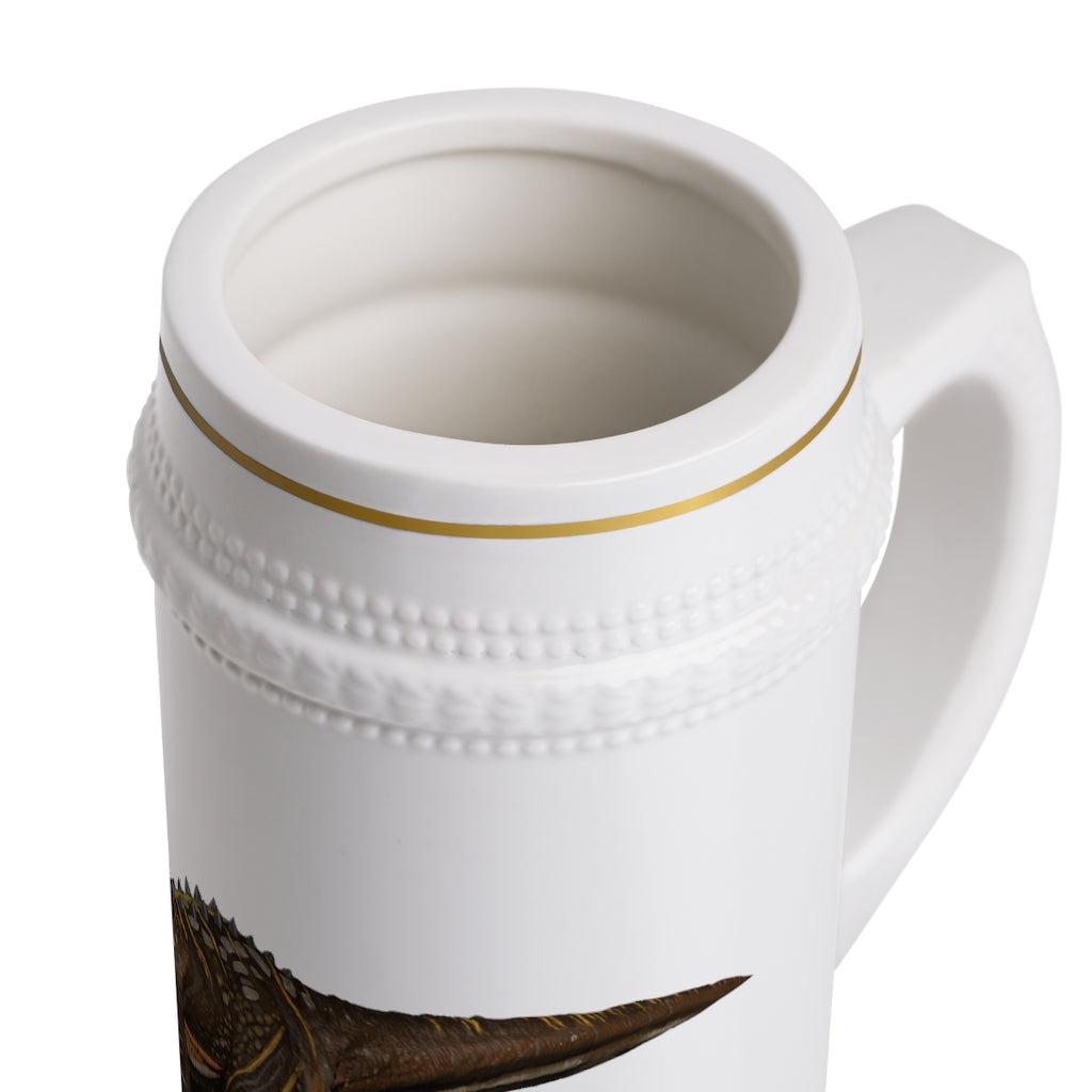 Pachy Stein Mug made of durable white ceramic with ribbed outlines, perfect for custom designs.