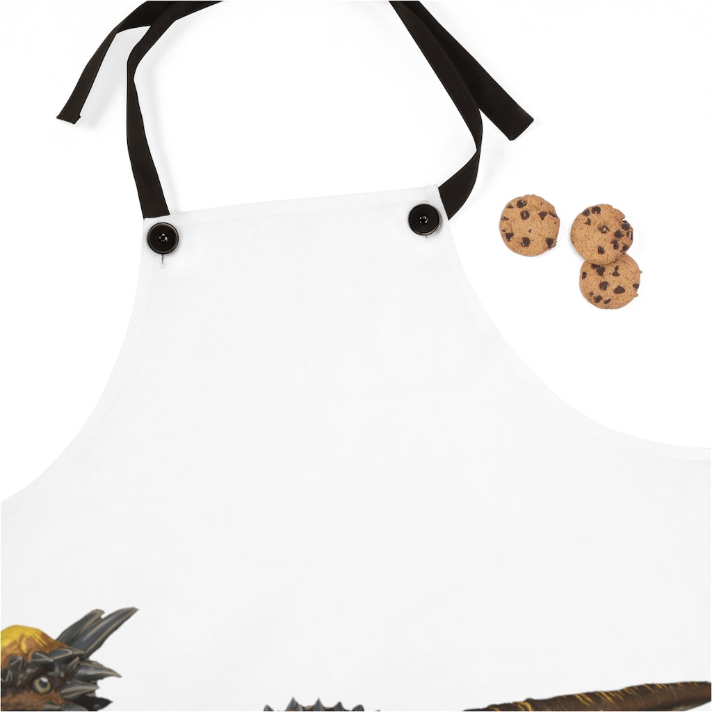 Pachycephalosaurus apron featuring a vibrant dinosaur design with black detachable twill straps.