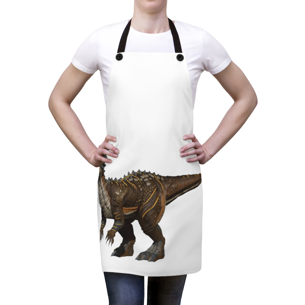 Pachycephalosaurus apron featuring a vibrant dinosaur design with black detachable twill straps.