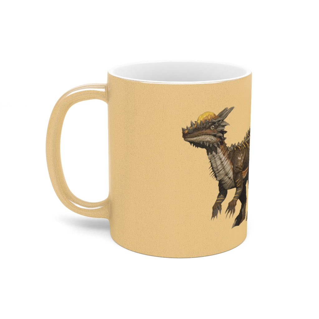 Pachycephalosaurus Metallic Mug featuring Gold and Silver coatings, showcasing a personalized design option.