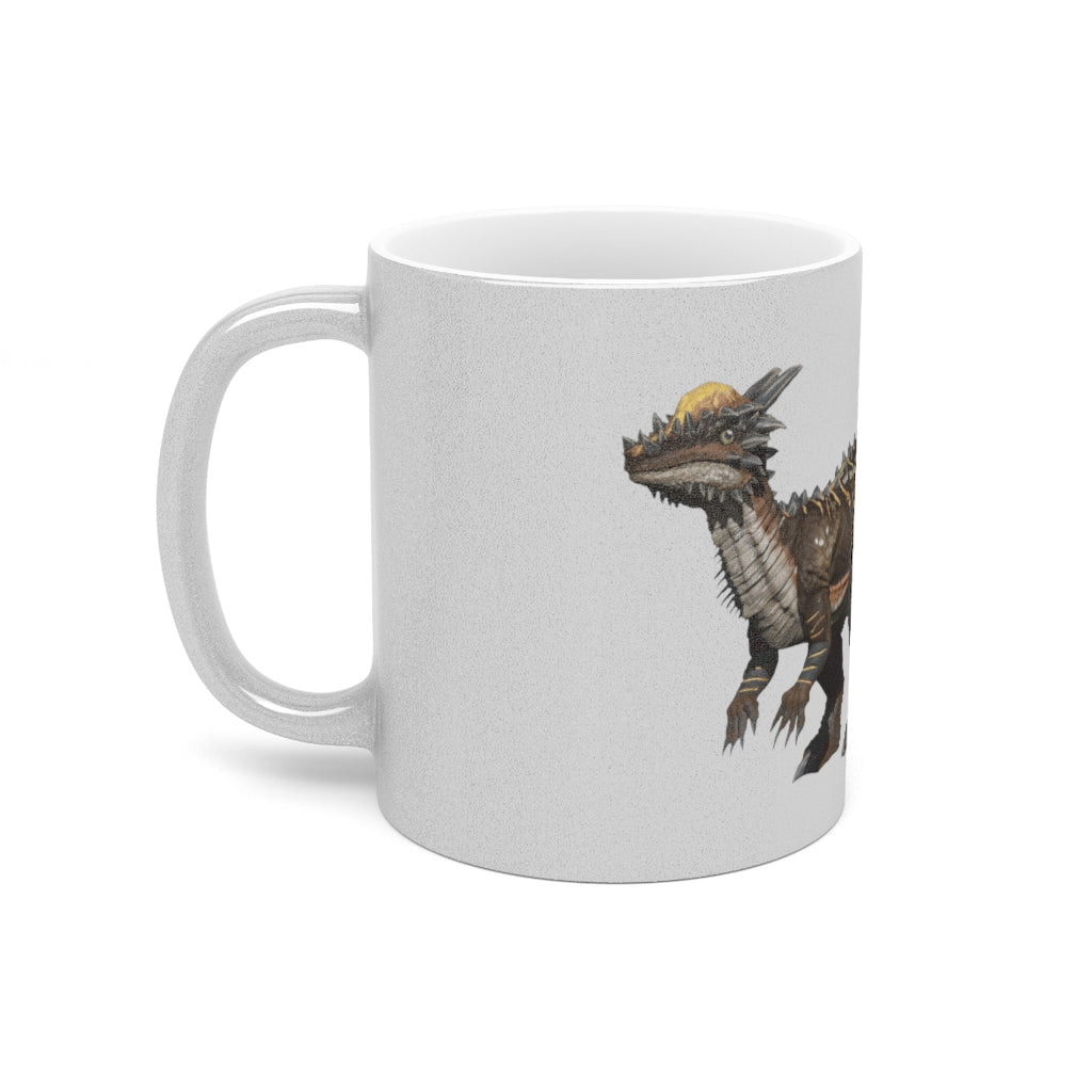 Pachycephalosaurus Metallic Mug featuring Gold and Silver coatings, showcasing a personalized design option.