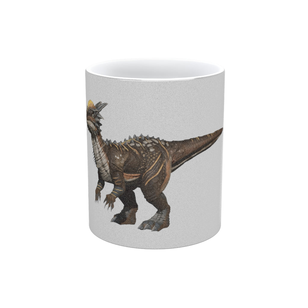 Pachycephalosaurus Metallic Mug featuring Gold and Silver coatings, showcasing a personalized design option.