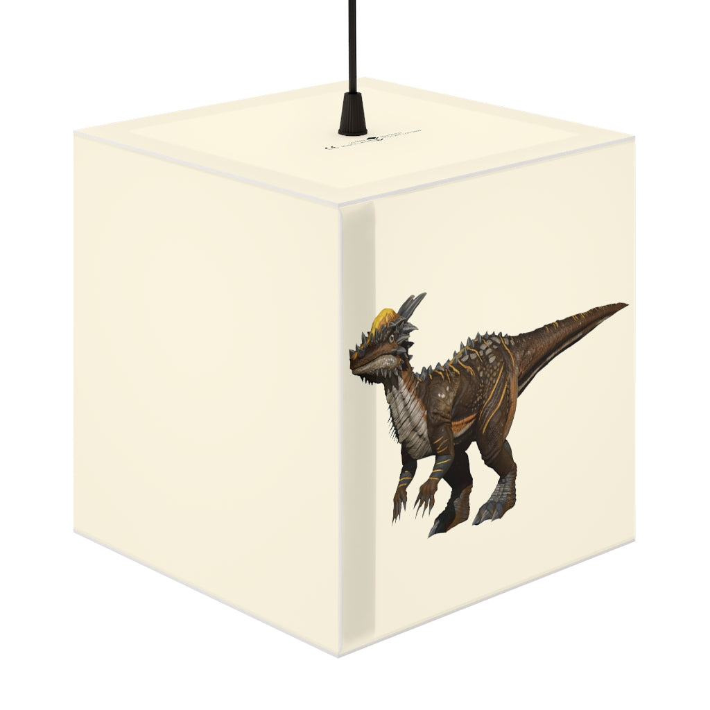 A stylish Pachycephalosaurus Personalized Lamp in a cube shape, showcasing intricate designs and vibrant colors, perfect for unique home decor.