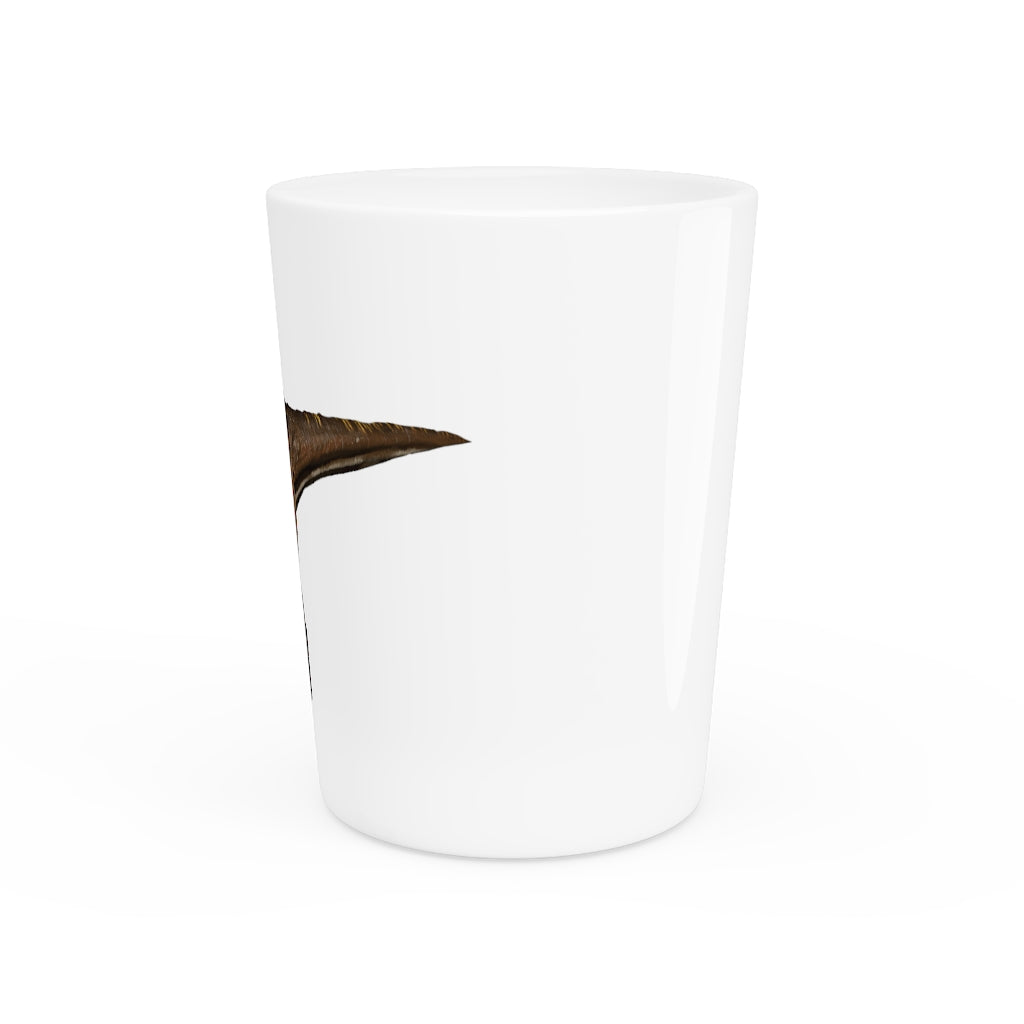 Ceramic Pachycephalosaurus shot glass with customizable design, available in white or black interior.