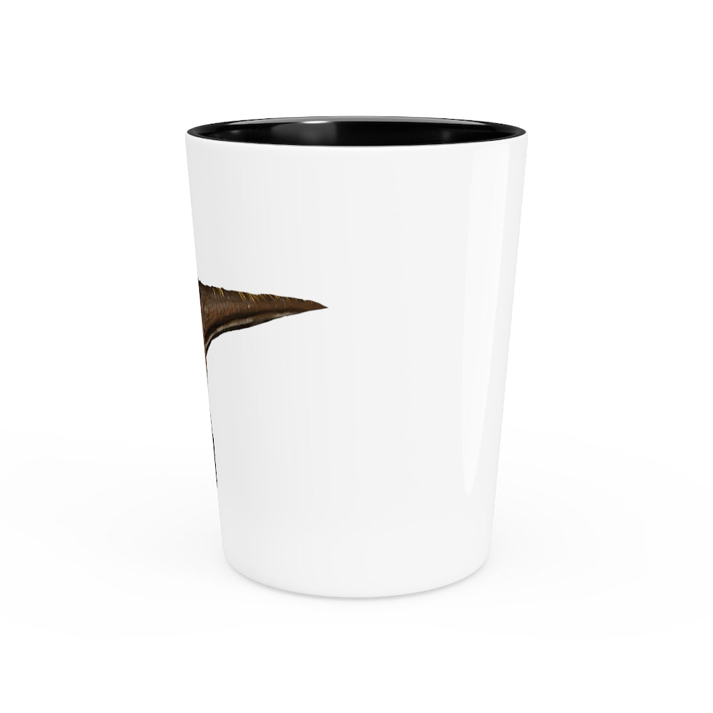 Ceramic Pachycephalosaurus shot glass with customizable design, available in white or black interior.