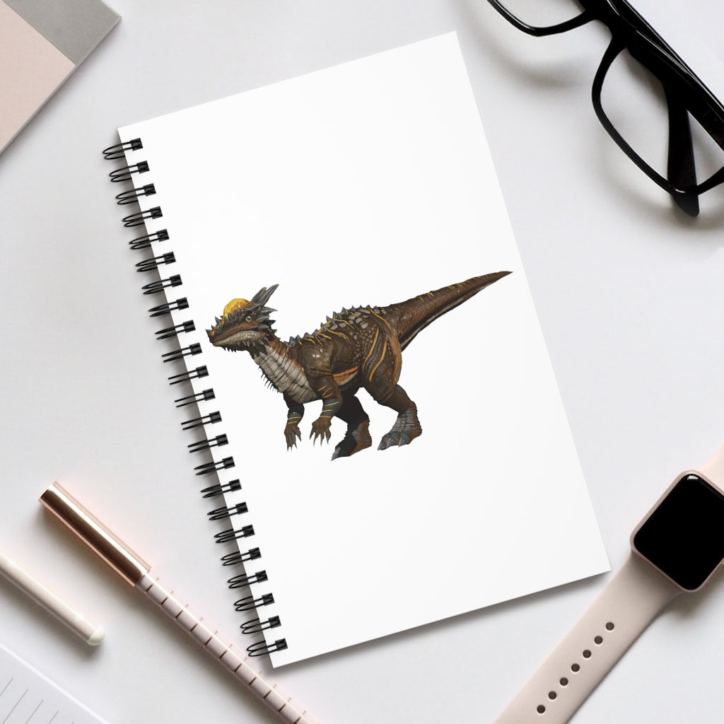 Pachycephalosaurus Spiral Journal featuring a vibrant dinosaur design, available in multiple styles including blank, dot grid, lined, and task manager.