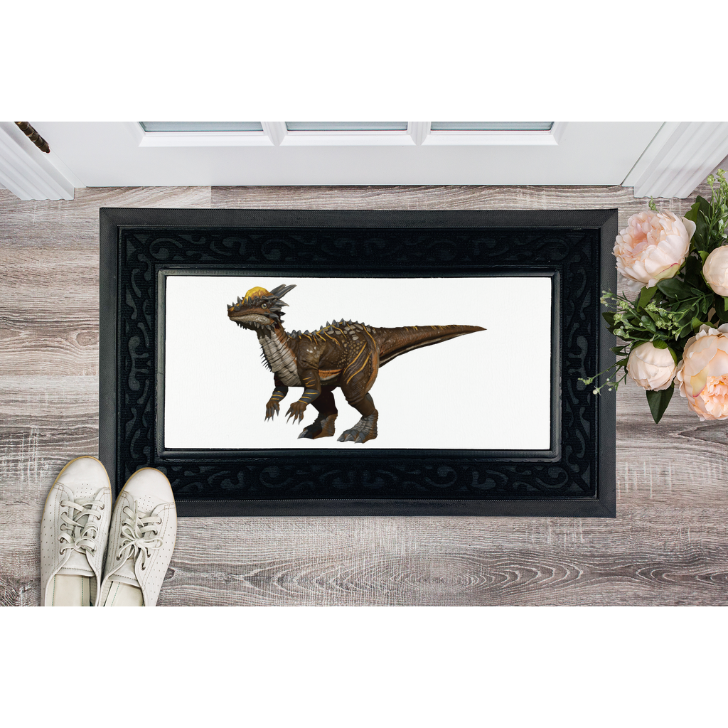 Pachycephalosaurus Sublimation Heavy Duty Door Mat featuring a vibrant design and a stylish fabric brush border, perfect for any entrance.