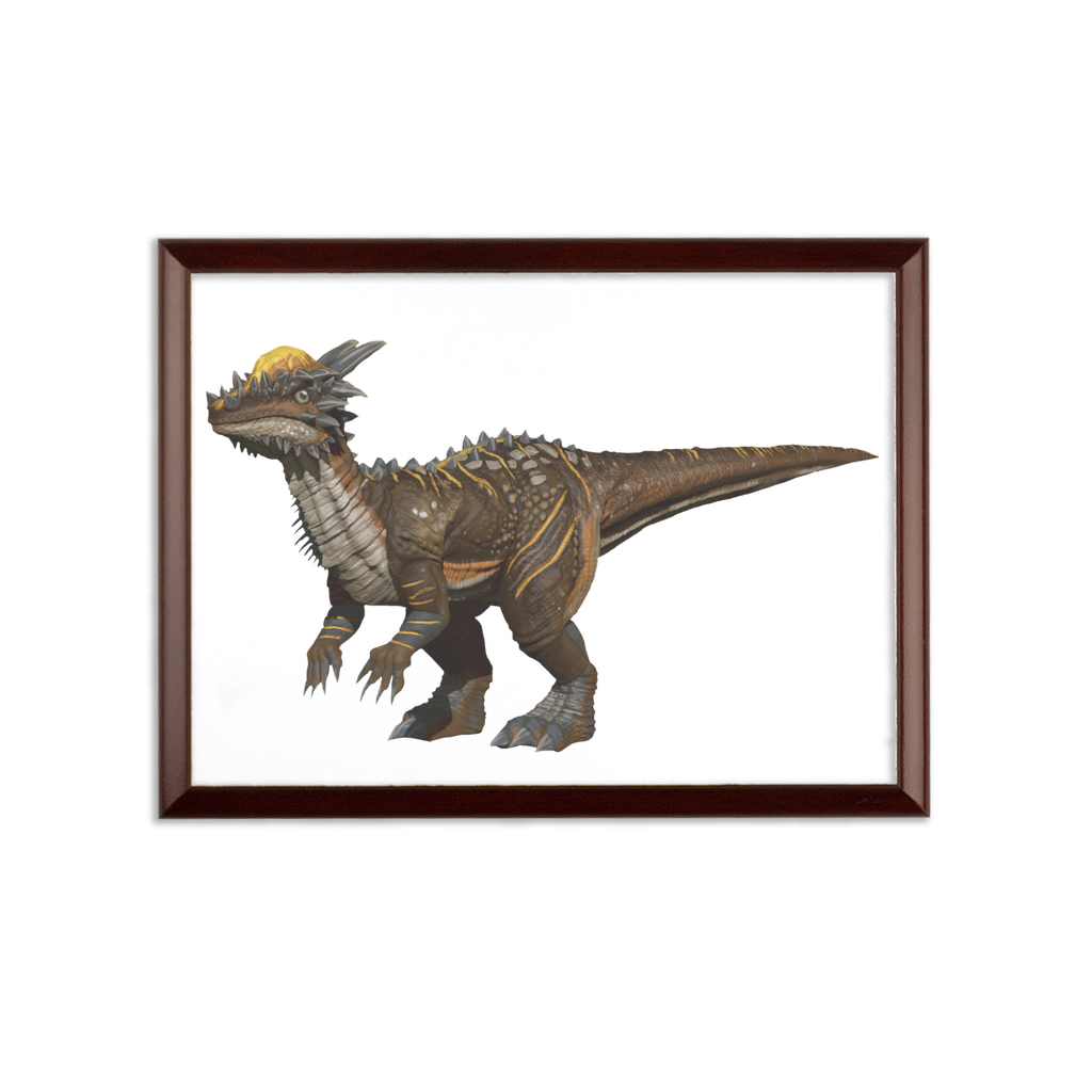 Pachycephalosaurus Sublimation Wall Plaque with ogee shaped edge and white printable surface.