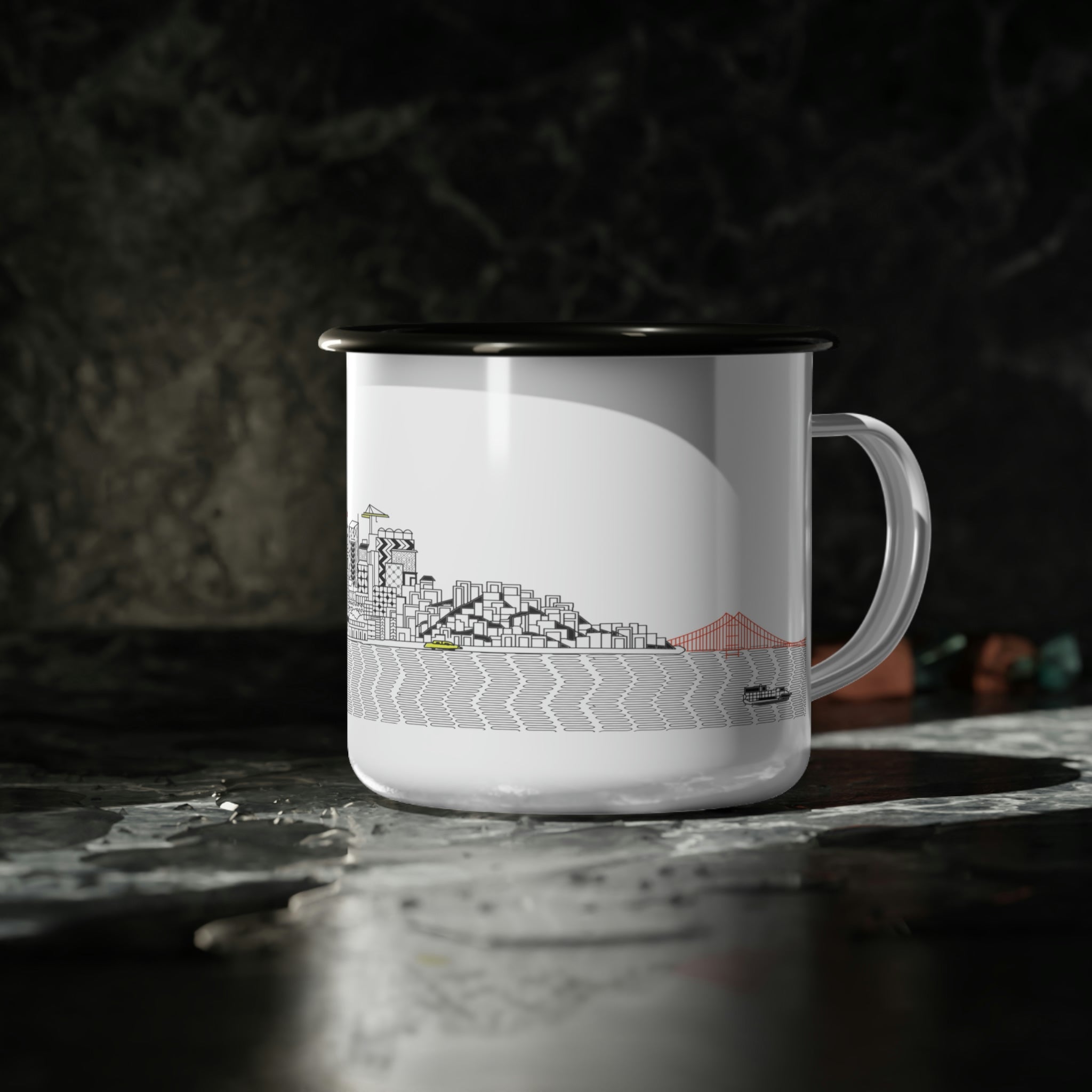 Pacific Ocean Enamel Camp Cup featuring a glossy finish and durable design, perfect for outdoor adventures.