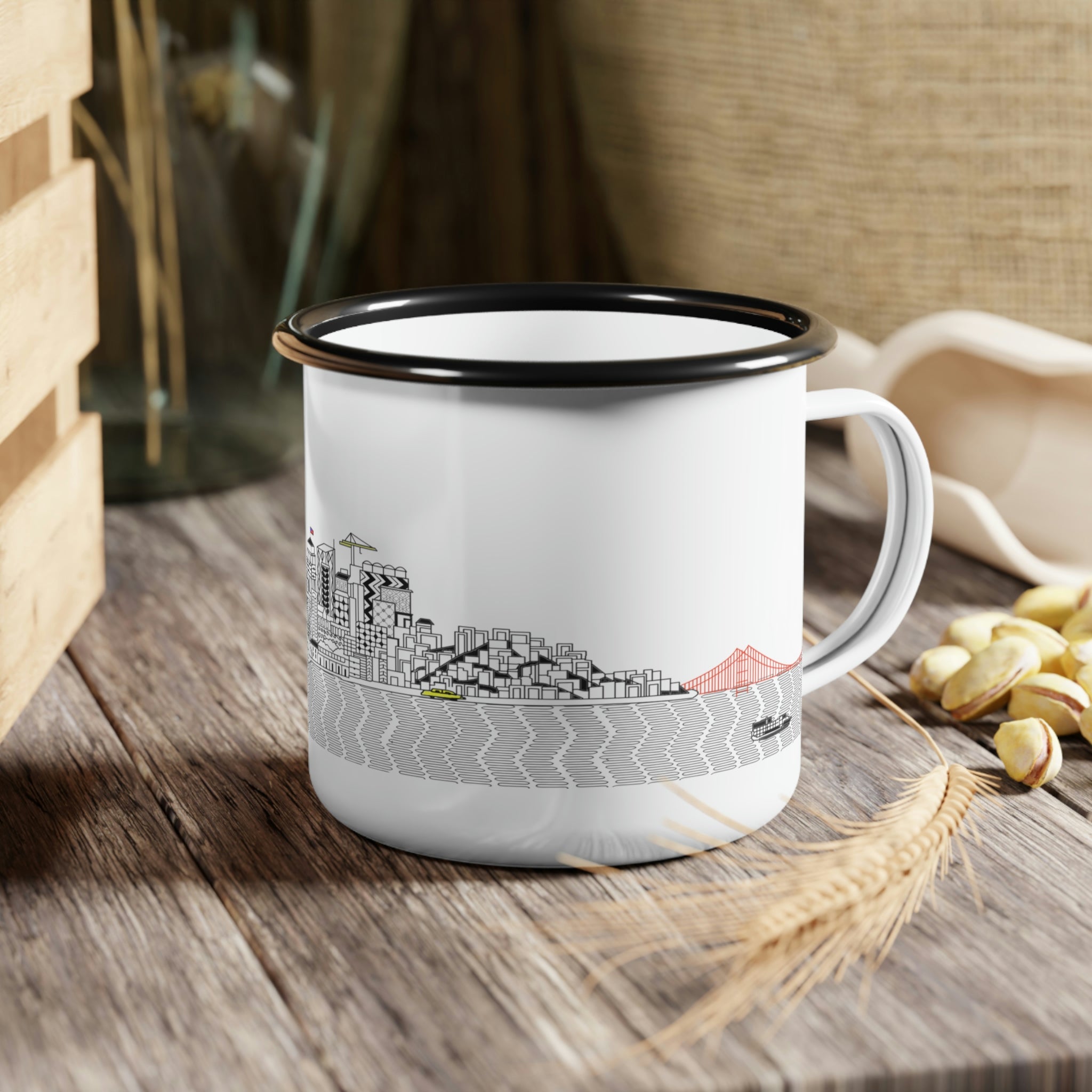 Pacific Ocean Enamel Camp Cup featuring a glossy finish and durable design, perfect for outdoor adventures.