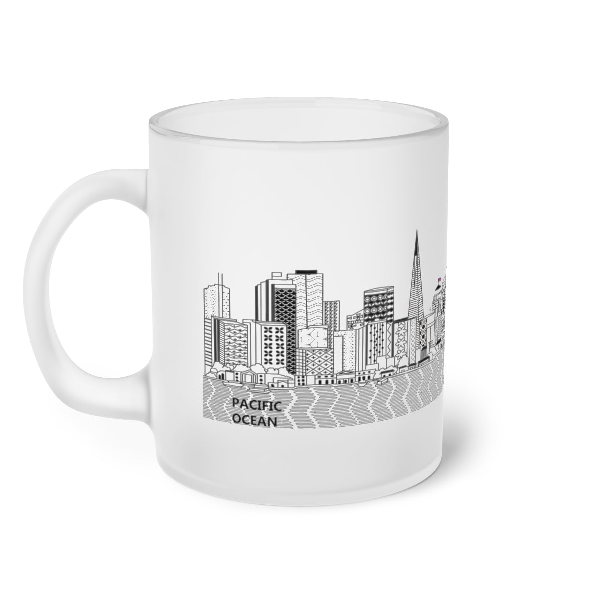 Pacific Ocean Frosted Glass Mug with a smooth frosted finish, ideal for custom prints and everyday use.