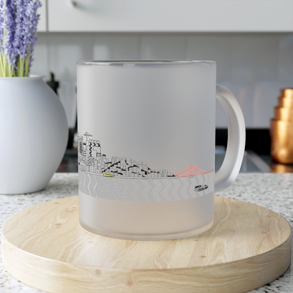 Pacific Ocean Frosted Glass Mug with a smooth frosted finish, ideal for custom prints and everyday use.