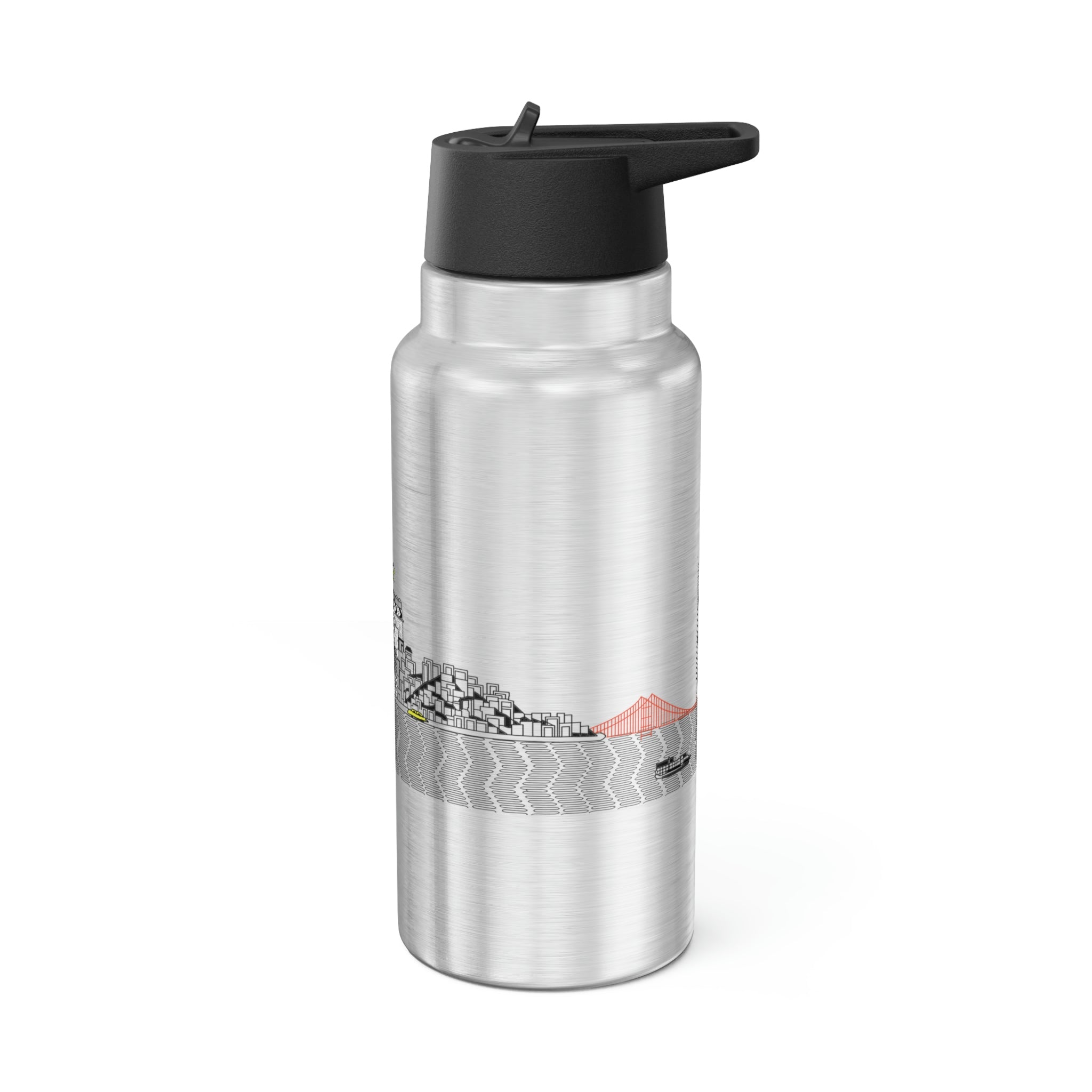 Pacific Ocean Gator Tumbler in stainless steel with a black cap and straw, showcasing its 32oz capacity and sleek design.