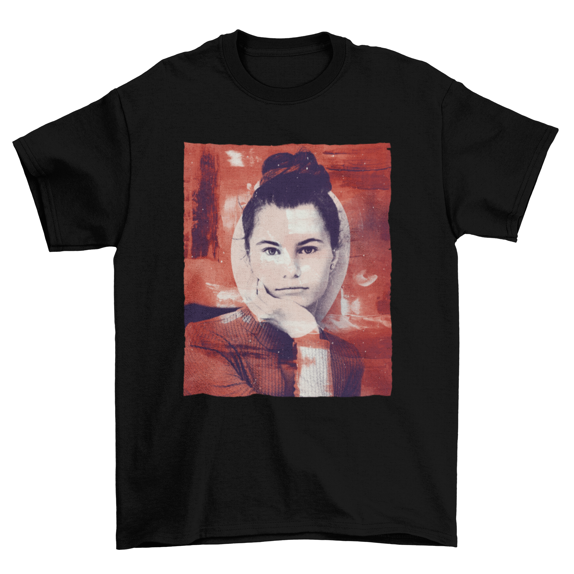 A stylish t-shirt featuring a vibrant painting style custom image, perfect for art enthusiasts.