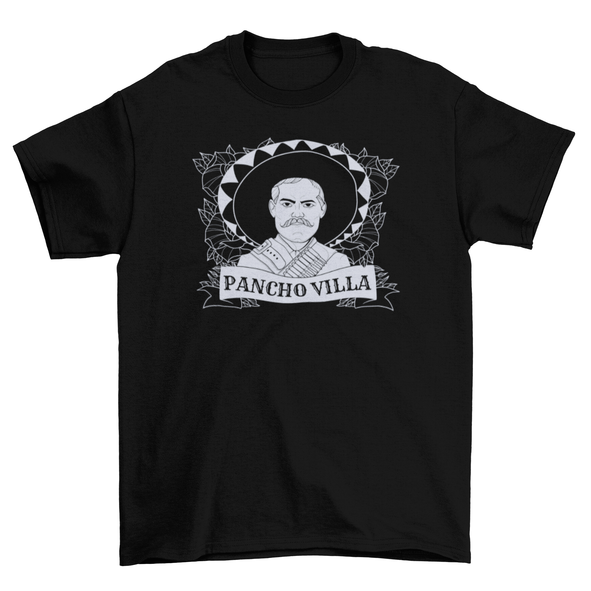 Pancho Villa t-shirt featuring a detailed line art portrait of the revolutionary leader.