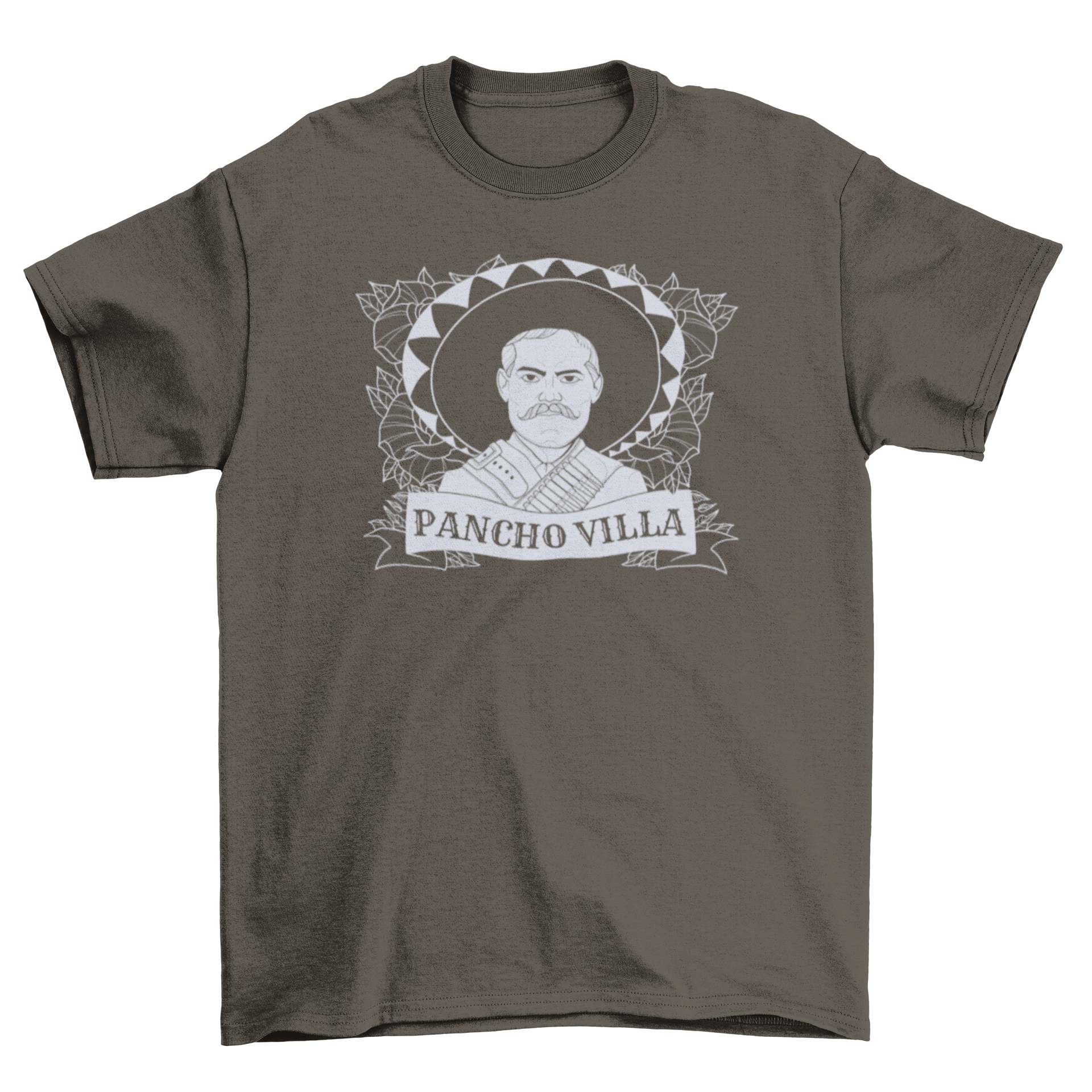 Pancho Villa t-shirt featuring a detailed line art portrait of the revolutionary leader.