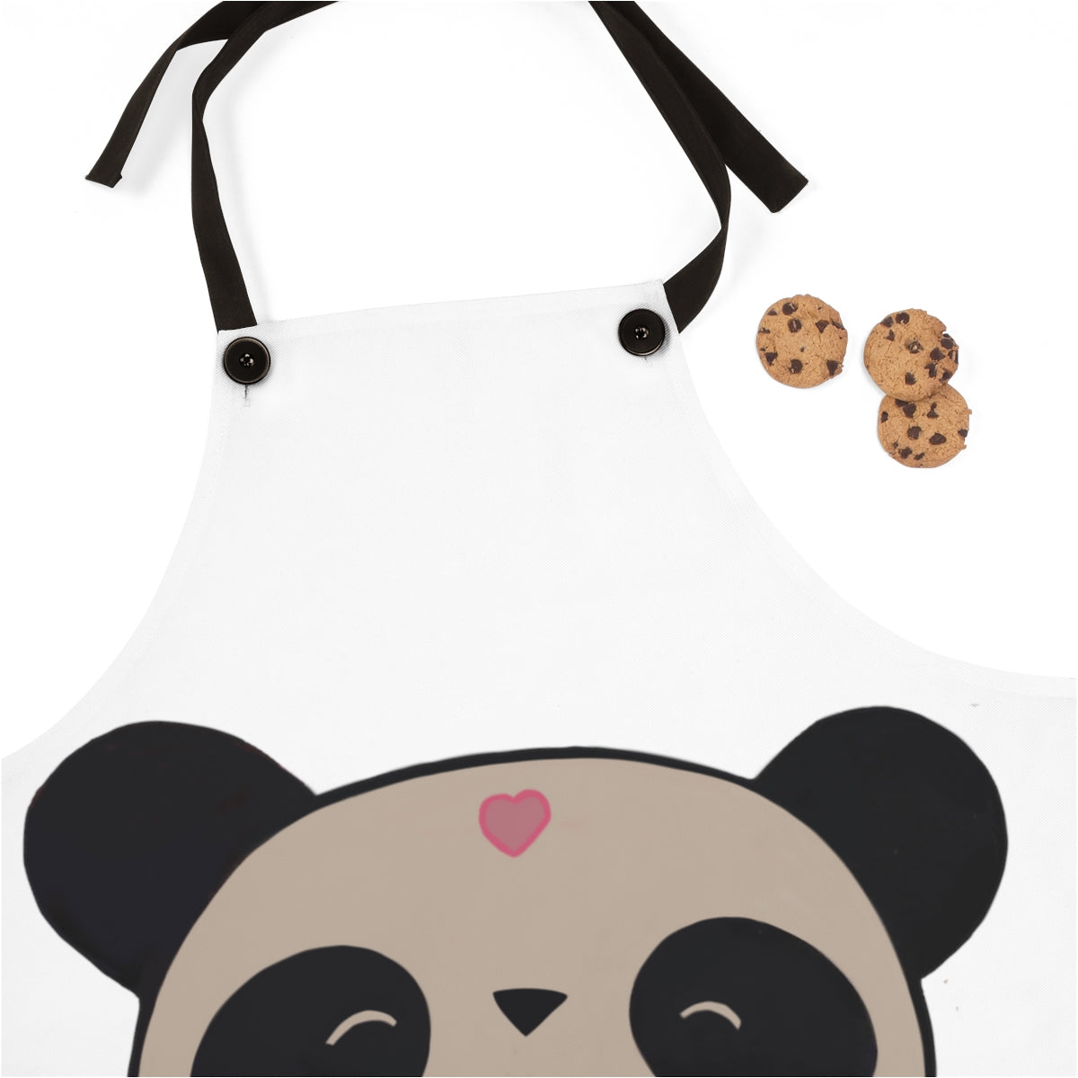 Stylish Panda Apron made from lightweight poly twill, featuring a unique design and black detachable twill straps.